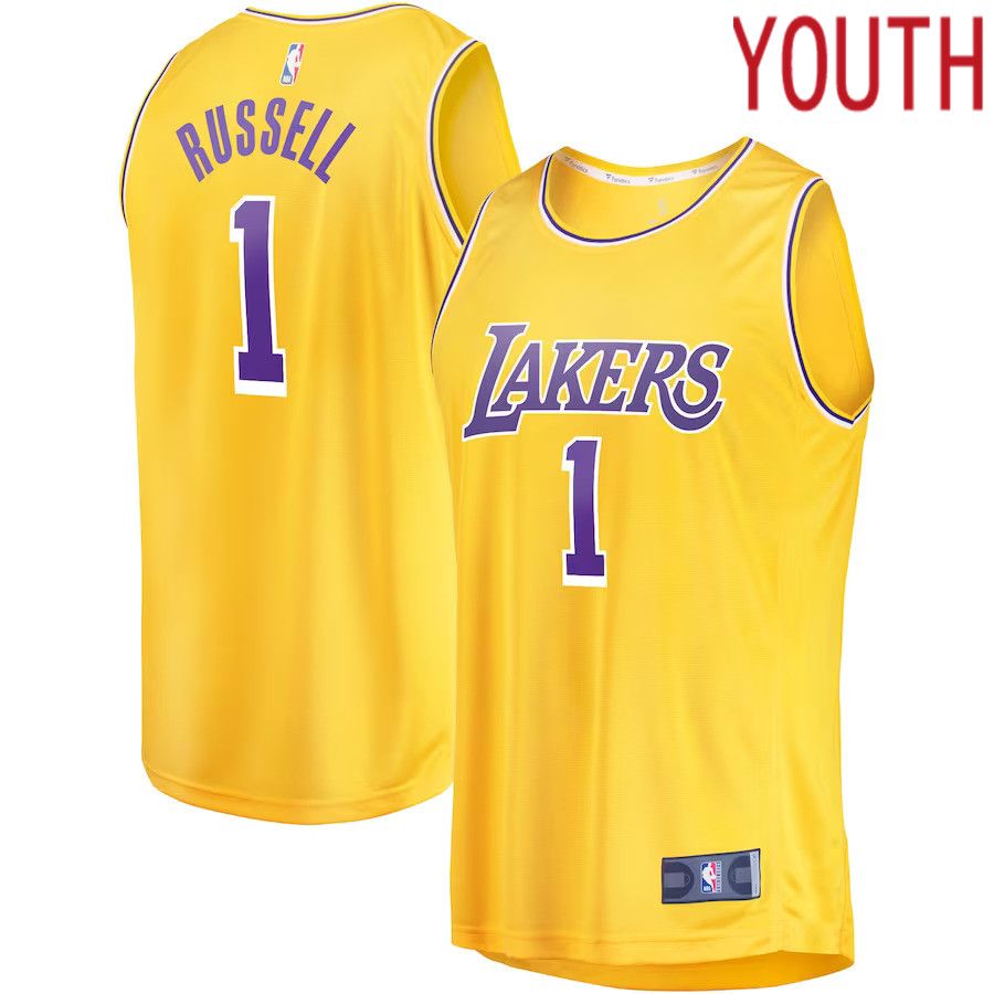 Youth Los Angeles Lakers #1 D Angelo Russell Fanatics Branded Gold Fast Break Player NBA Jersey->youth nba jersey->Youth Jersey
